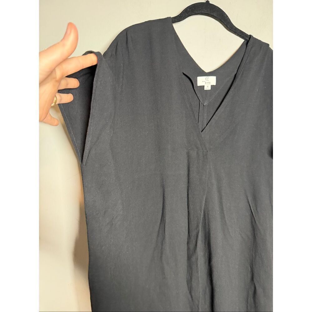 P. Cill Rae Lagenlook black linen blend black v neck midi dress - Picture 3 of 10